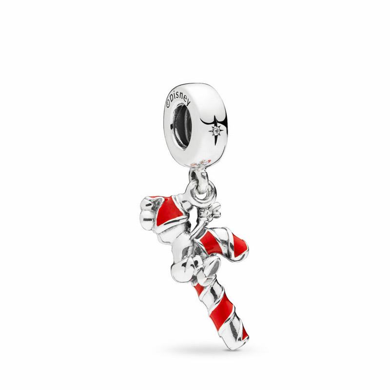 Pandora Disneyr Santa Mickey’s Candy Cane Dangle Charm - Sterling Silver/Enamel/Red/Cubic Zirconia -